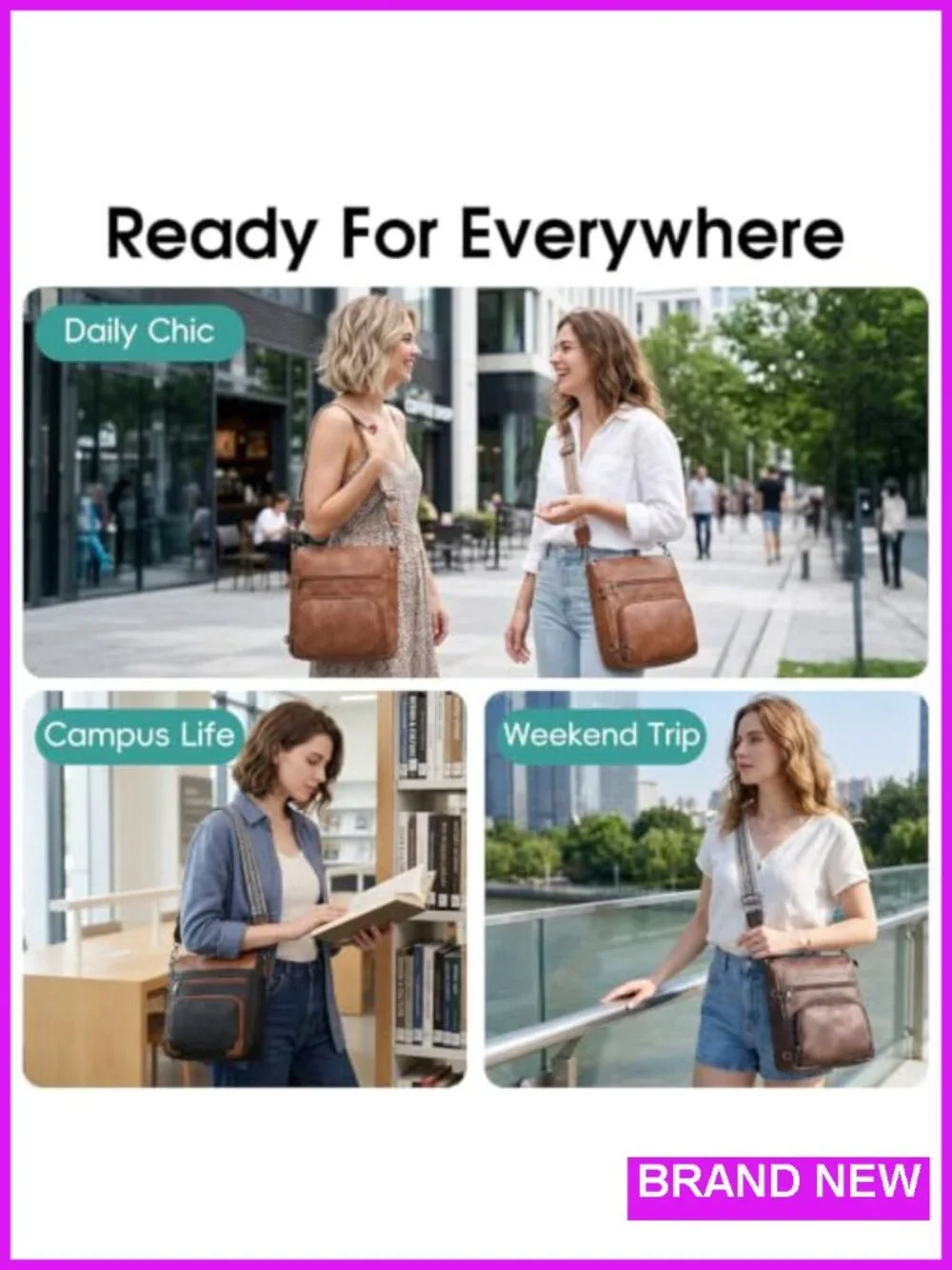 Women's RFID Blocking Anti Theft Crossbody Bag Water Resistant Faux Leather